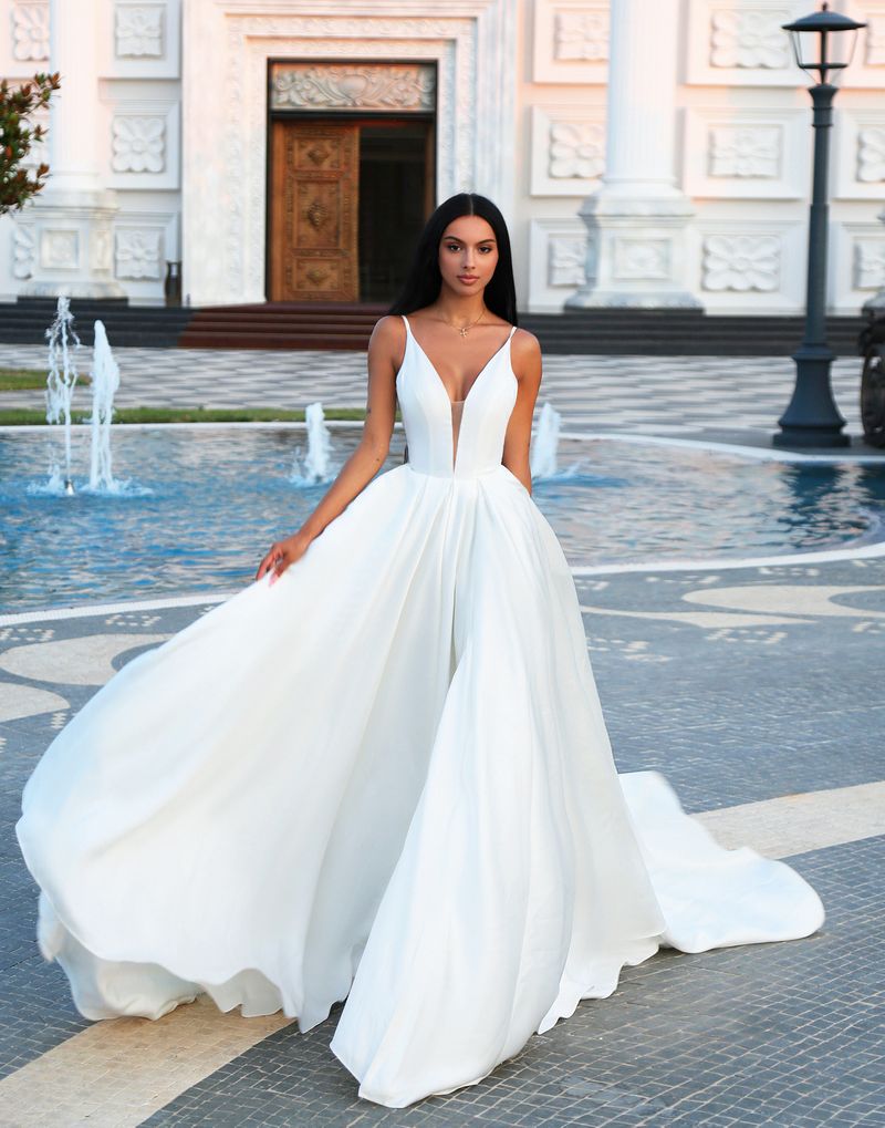 Tina Holly TF002 Plunging V-Neck Satin Ball Gown with High Slit