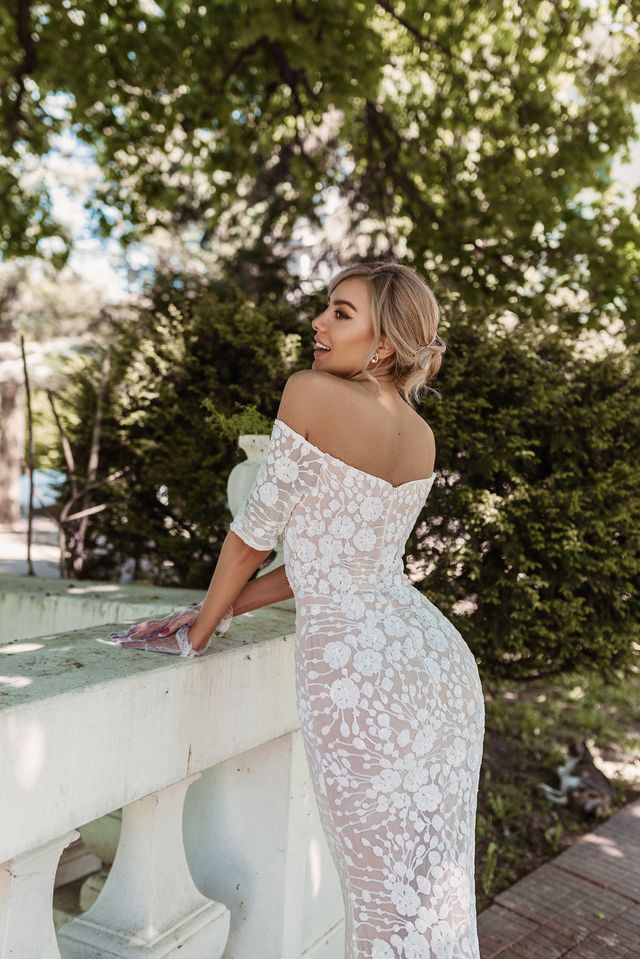 Tina Holly BB009 Sweetheart Sequin Mermaid Gown with 3/4 Off-Shoulder Sleeves (Made to Order)