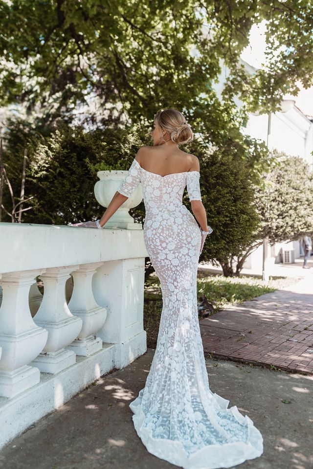 Tina Holly BB009 Sweetheart Sequin Mermaid Gown with 3/4 Off-Shoulder Sleeves (Made to Order)