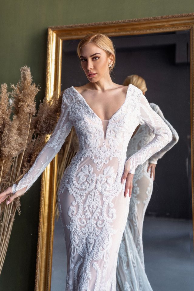 Tina Holly BB021 Long Sleeve Sequin Lace Mermaid Wedding Dress (Made to Order)