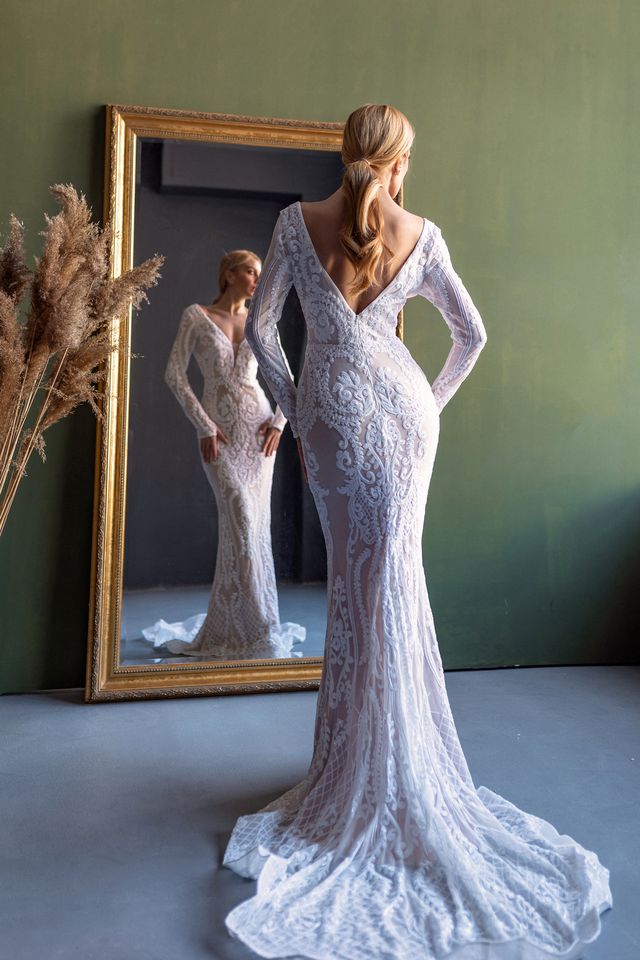 Tina Holly BB021 Long Sleeve Sequin Lace Mermaid Wedding Dress (Made to Order)