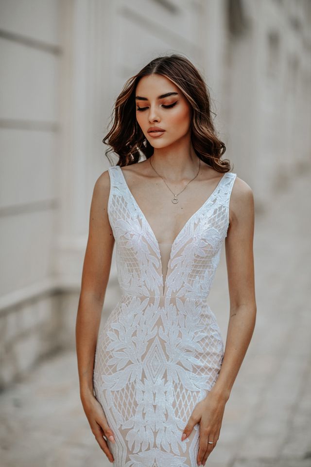 Tina Holly BB052 Sleeveless Sequin Plunge Mermaid Dress