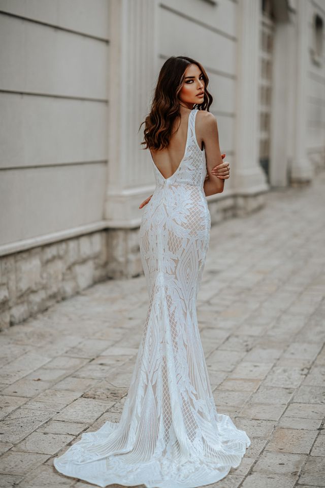 Tina Holly BB052 Sleeveless Sequin Plunge Mermaid Dress