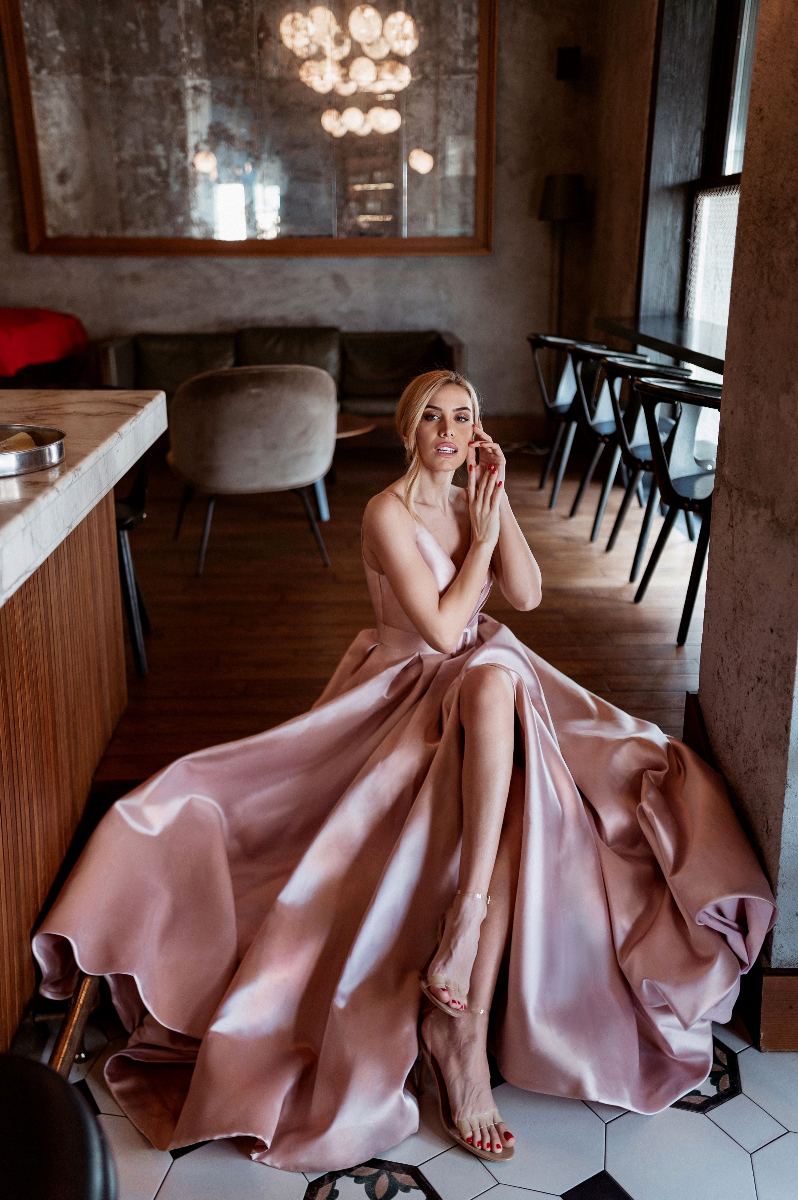 Tina Holly | BB209 Plunging Neckline With Classic Belt Mikado Ball Gown