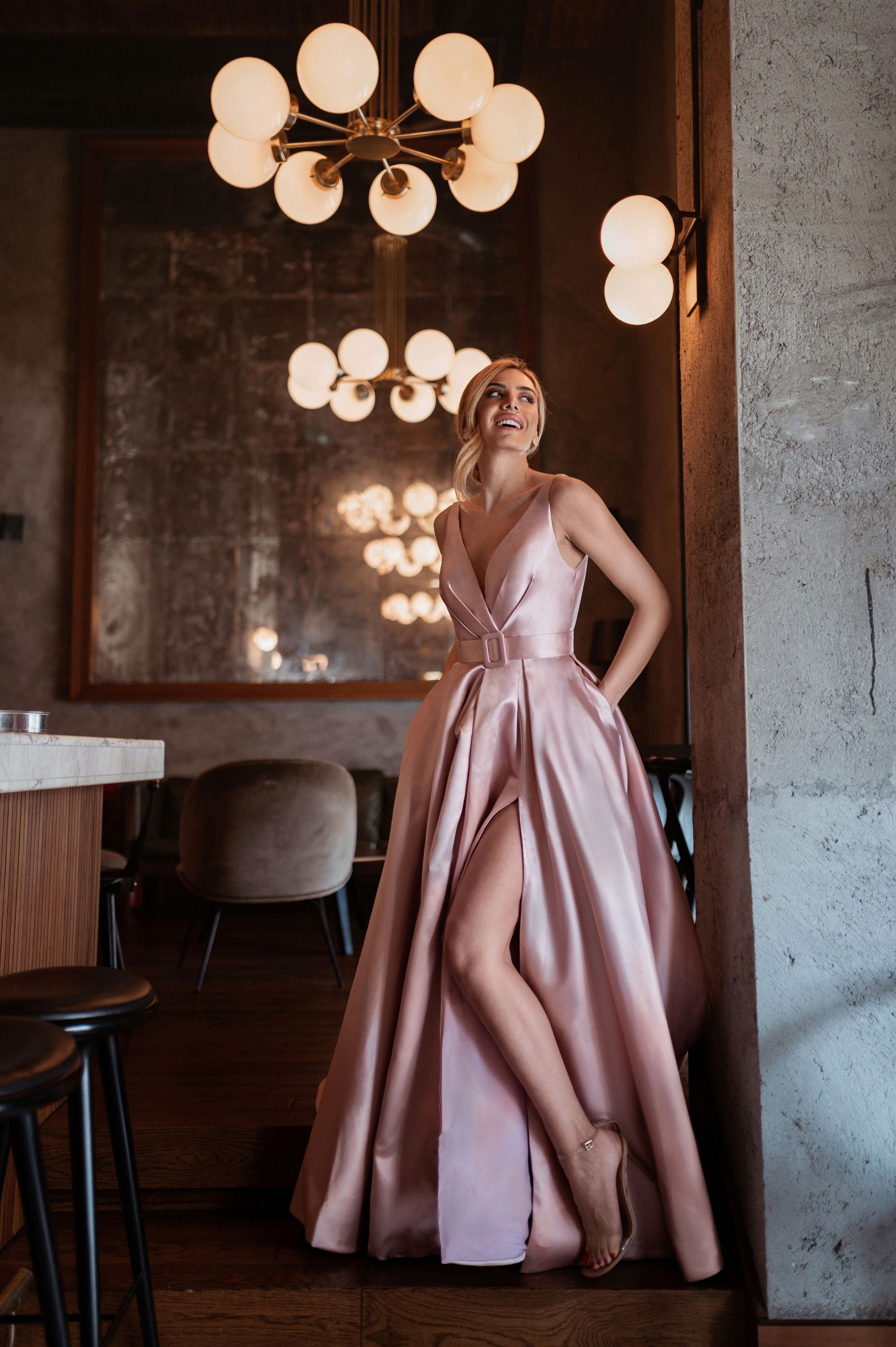 Tina Holly | BB209 Plunging Neckline With Classic Belt Mikado Ball Gown