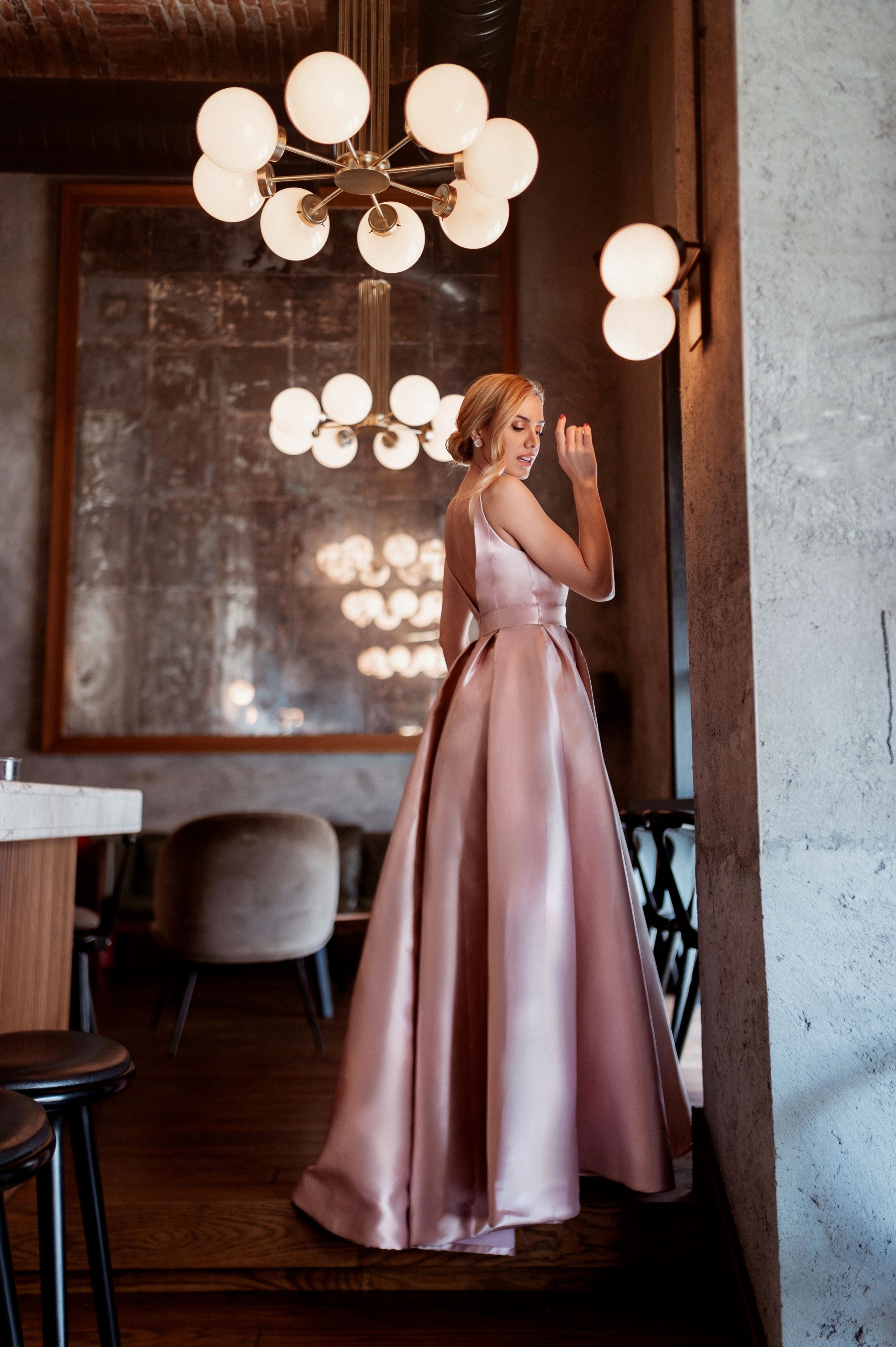 Tina Holly | BB209 Plunging Neckline With Classic Belt Mikado Ball Gown