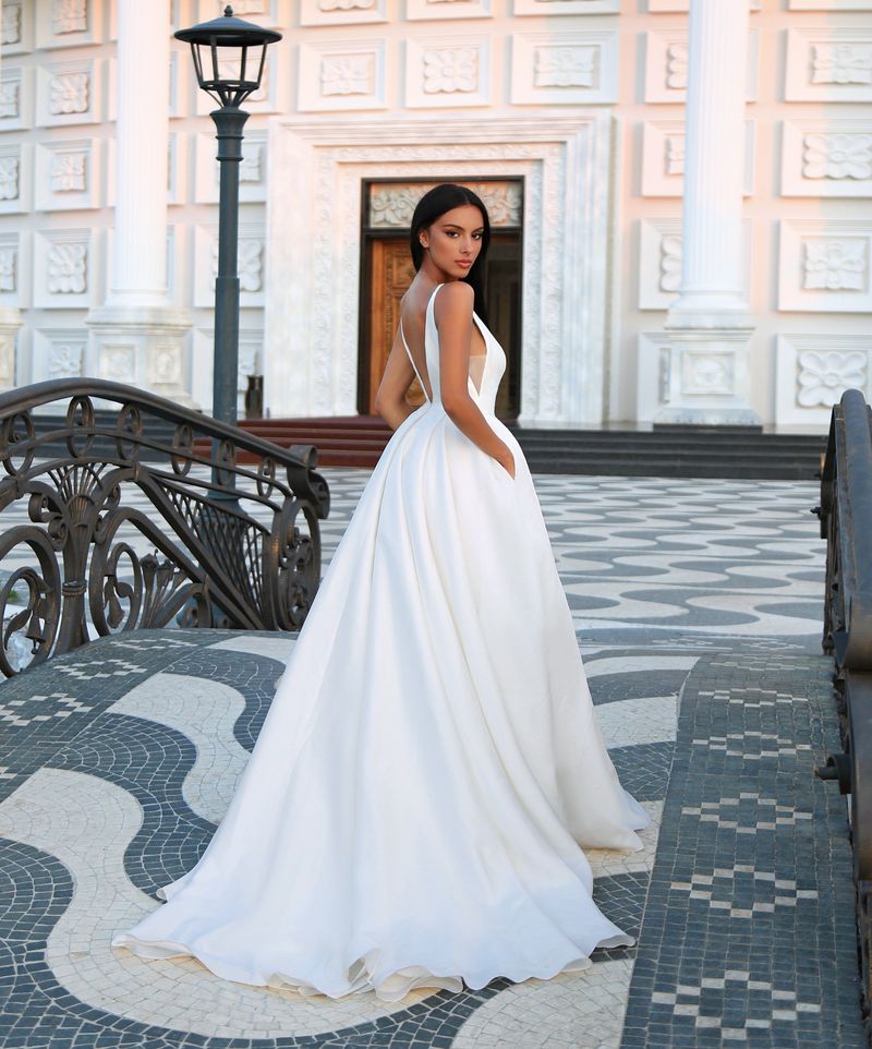 Tina Holly TF002 Plunging V-Neck Satin Ball Gown with High Slit