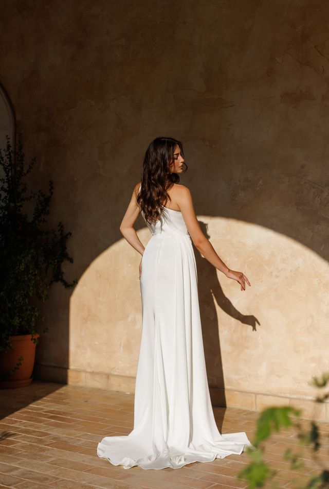 Tina Holly TT001W One-Shoulder Draped Satin Gown with High Slit (Made to Order)