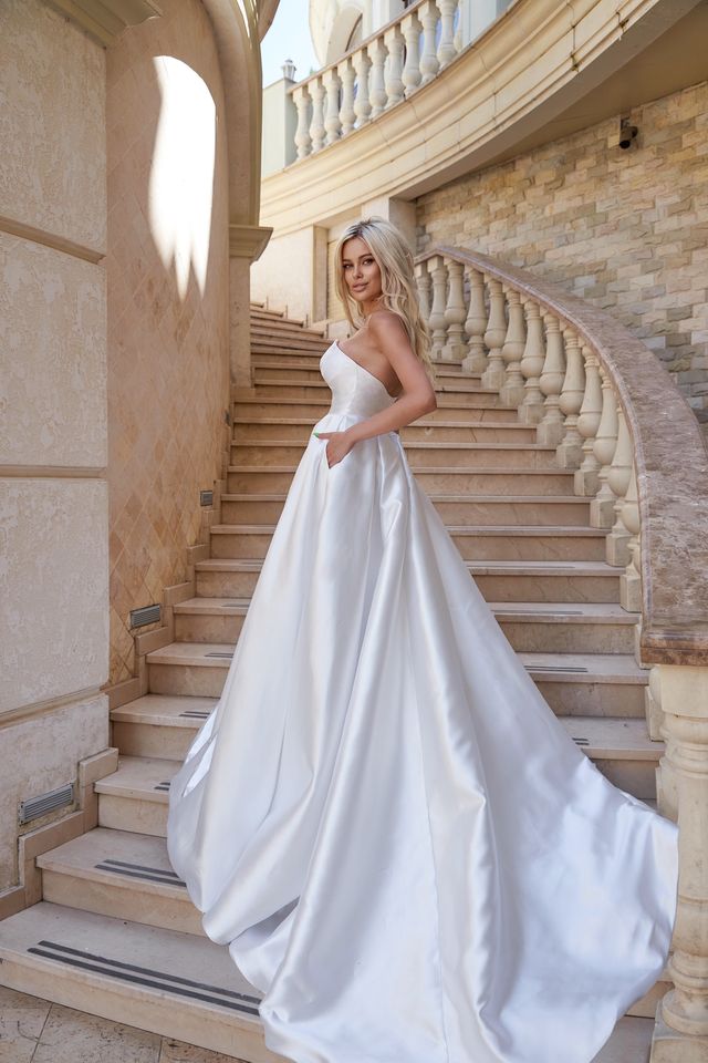 Tina Holly TA611W White Satin Sweetheart Neckline Ballgown