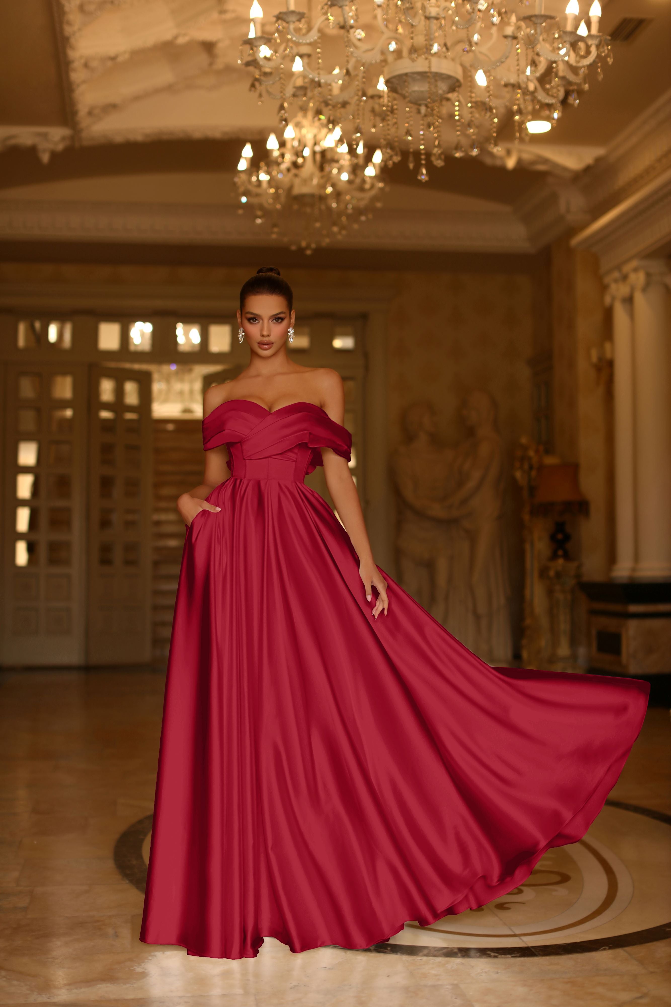 Tina Holly | TE207 Sweetheart Draped Pleated Off Shoulder Full Length Dress