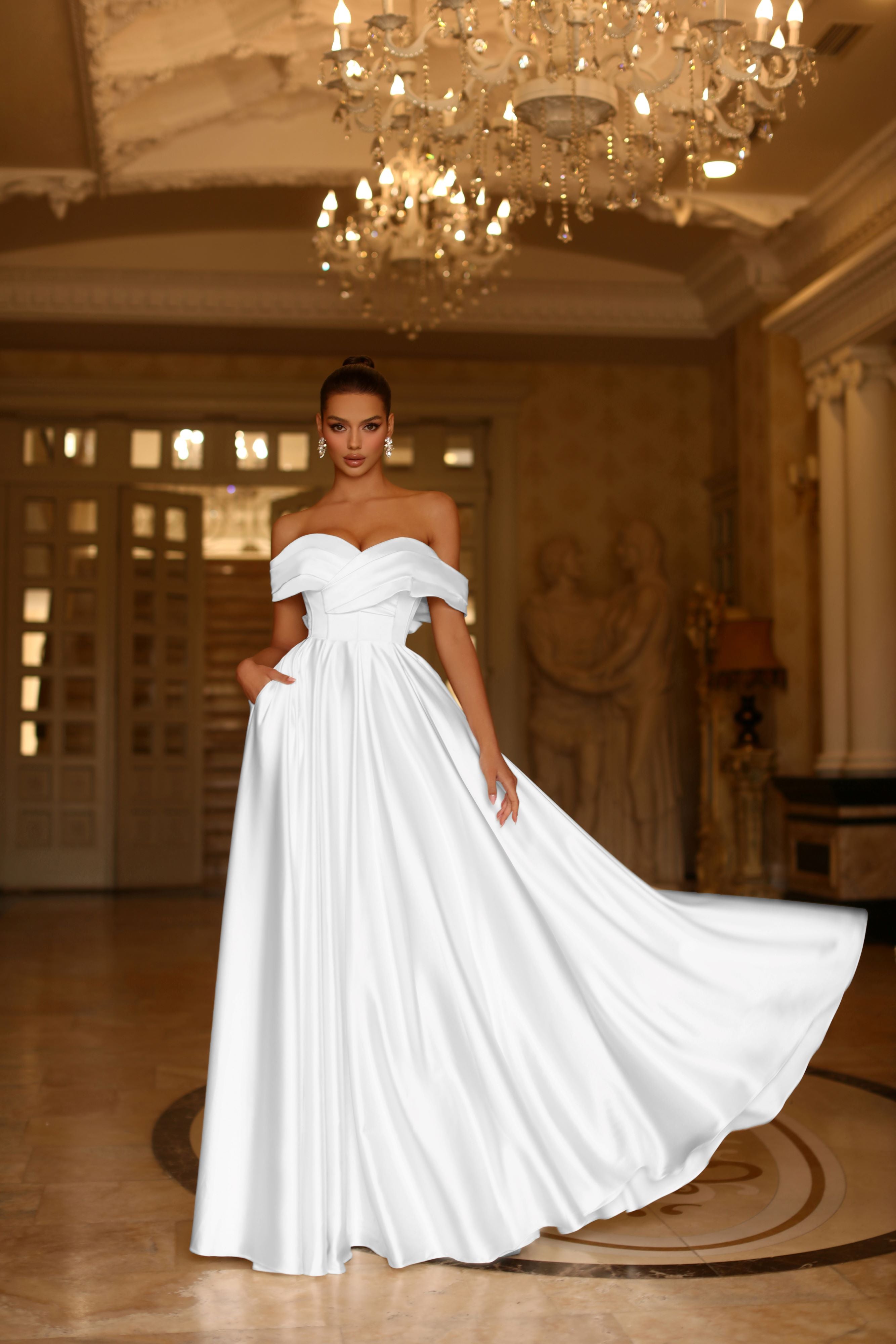 Tina Holly | TE207 Sweetheart Draped Pleated Off Shoulder Full Length Dress