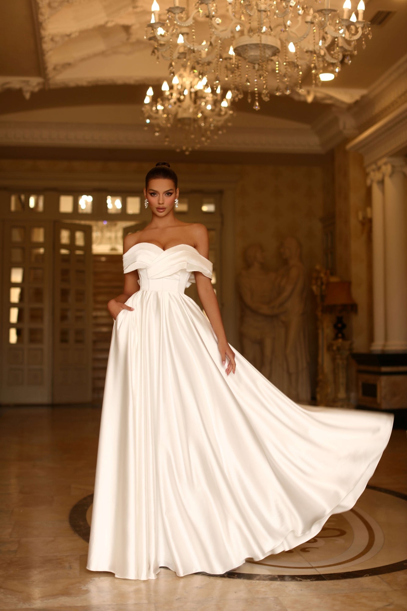 Tina Holly | TE207W Sweetheart Off Shoulder Neckline with Detachable Bow Full Length Dress