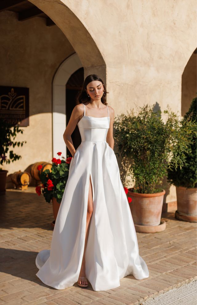 Tina Holly TE305 Modern Soft Satin Wedding Dress with Front Slit