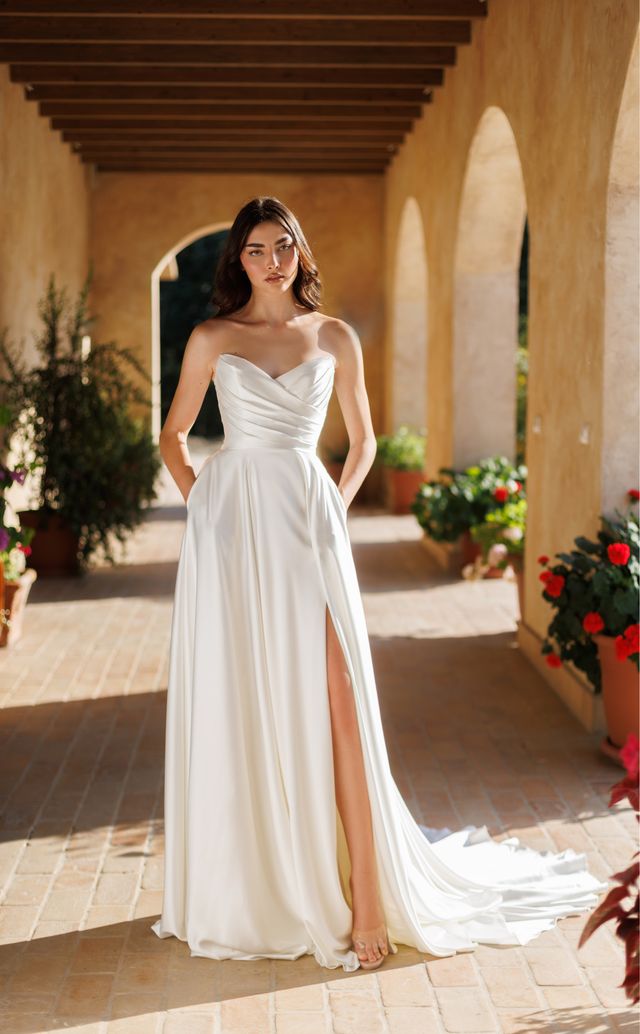 Tina Holly TE565 Chic Off-Shoulder Soft Satin Wedding Dress with Detachable Straps