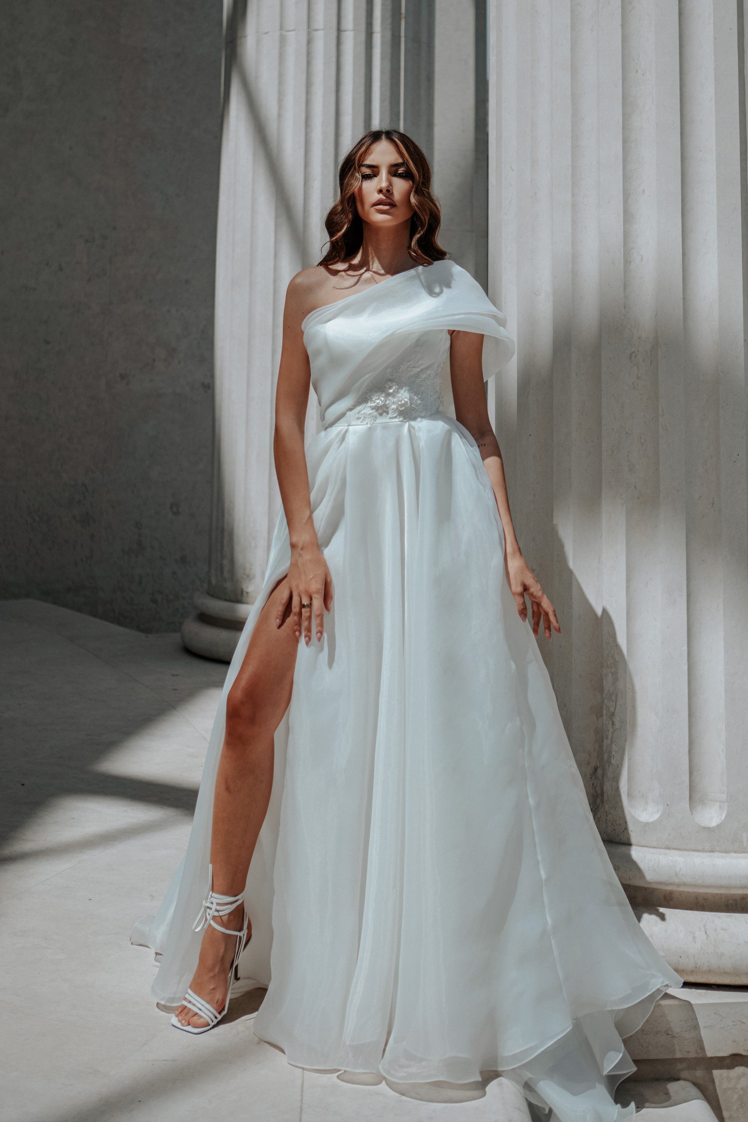 Tina Holly TK012W One-Shoulder Organza Bridal Gown with a Graceful Slit (Made to Order)