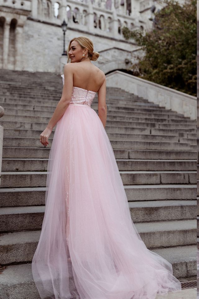 Tina Holly | TK118 Asymmetrical Neckline With Detachable Tulle Overlay Formal Dress