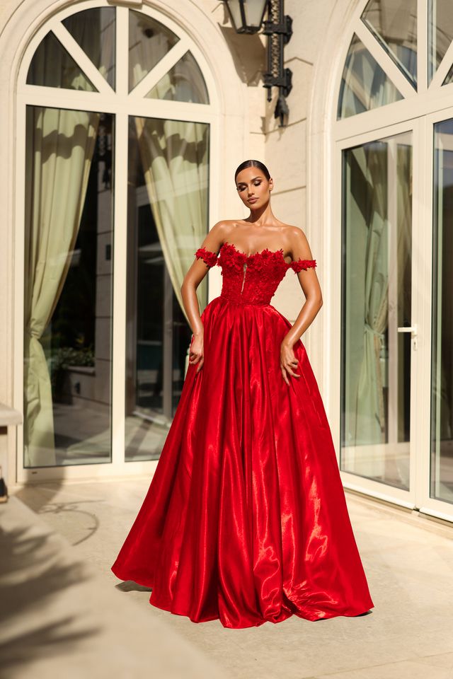 Tina Holly TK584 Off-Shoulder 3D Lace Ballgown with Detachable Sleeves