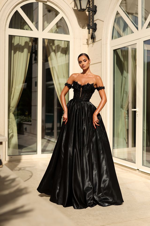 Tina Holly TK584 Off-Shoulder 3D Lace Ballgown with Detachable Sleeves