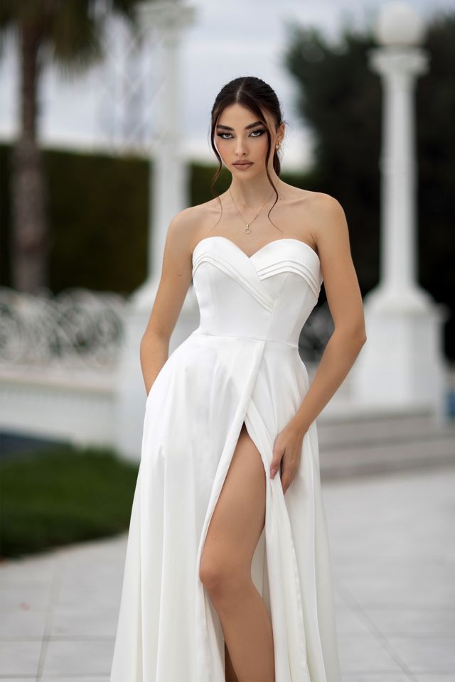 Tina Holly TW105 Romantic Soft Satin Bridal Gown with Sweetheart Neckline and Slit