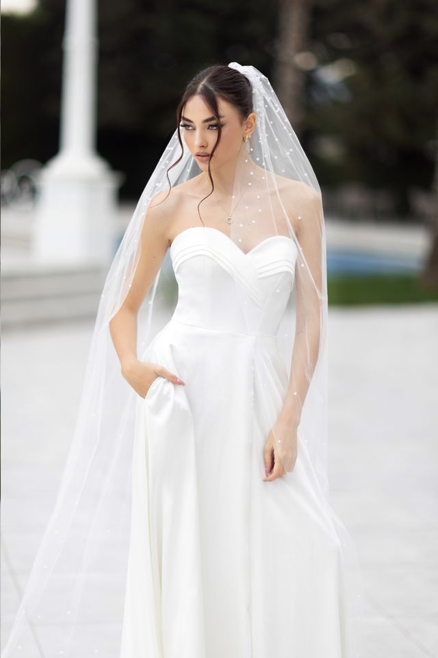 Tina Holly TW105 Romantic Soft Satin Bridal Gown with Sweetheart Neckline and Slit