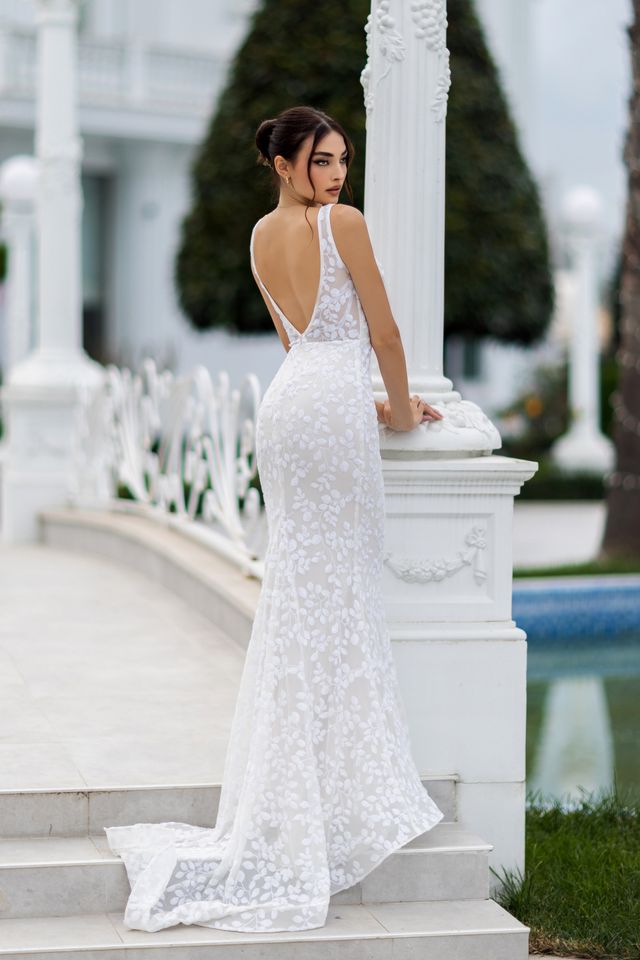 Tina Holly TW108 Sleeveless Textured Sequin Plunge Mermaid Dress