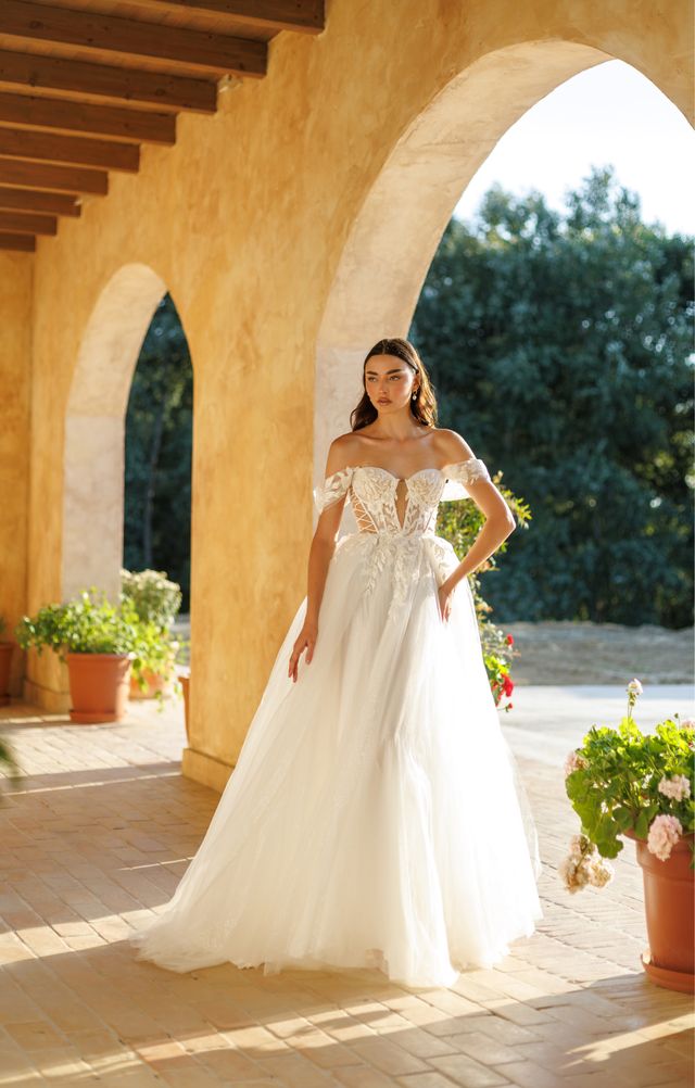 Tina Holly TW480 Elegant Off-Shoulder Applique Lace Wedding Dress with Detachable Straps