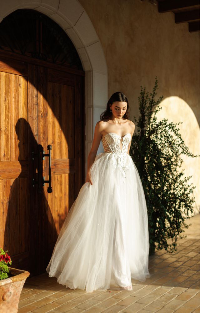 Tina Holly TW480 Elegant Off-Shoulder Applique Lace Wedding Dress with Detachable Straps