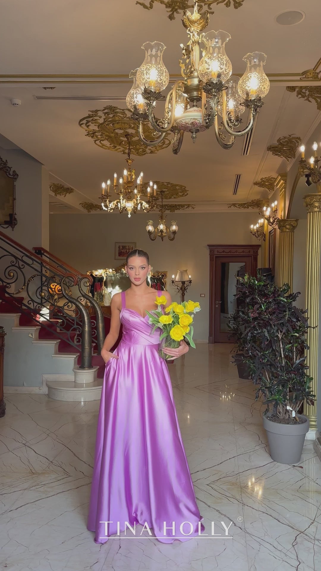 BB210 Sweetheart Neckline with crossover bodies Full Length Satin Orchid Dress