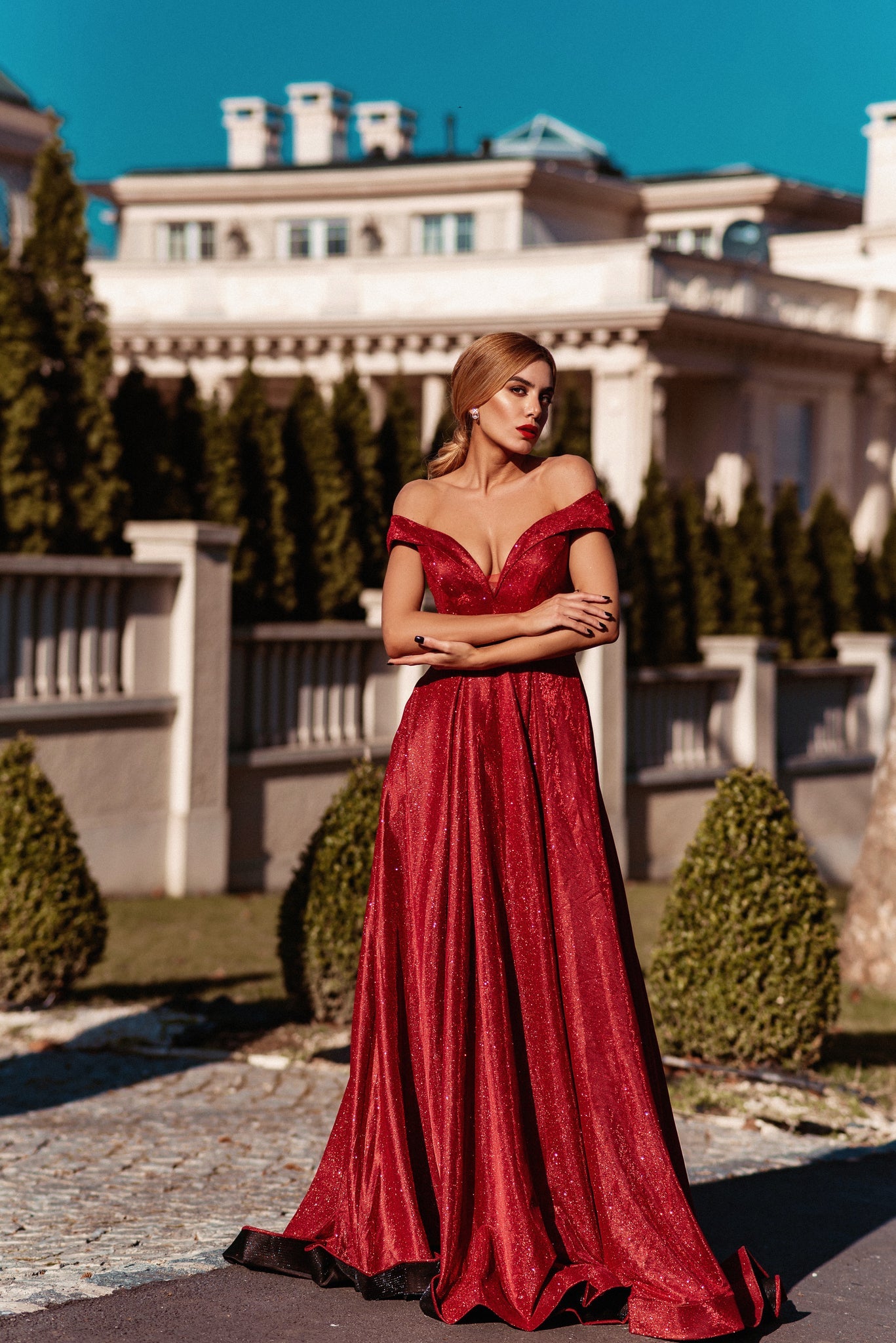 Tina Holly | TW028 V Neckline Glitter Satin A Line Formal Dress  (Made to Order)