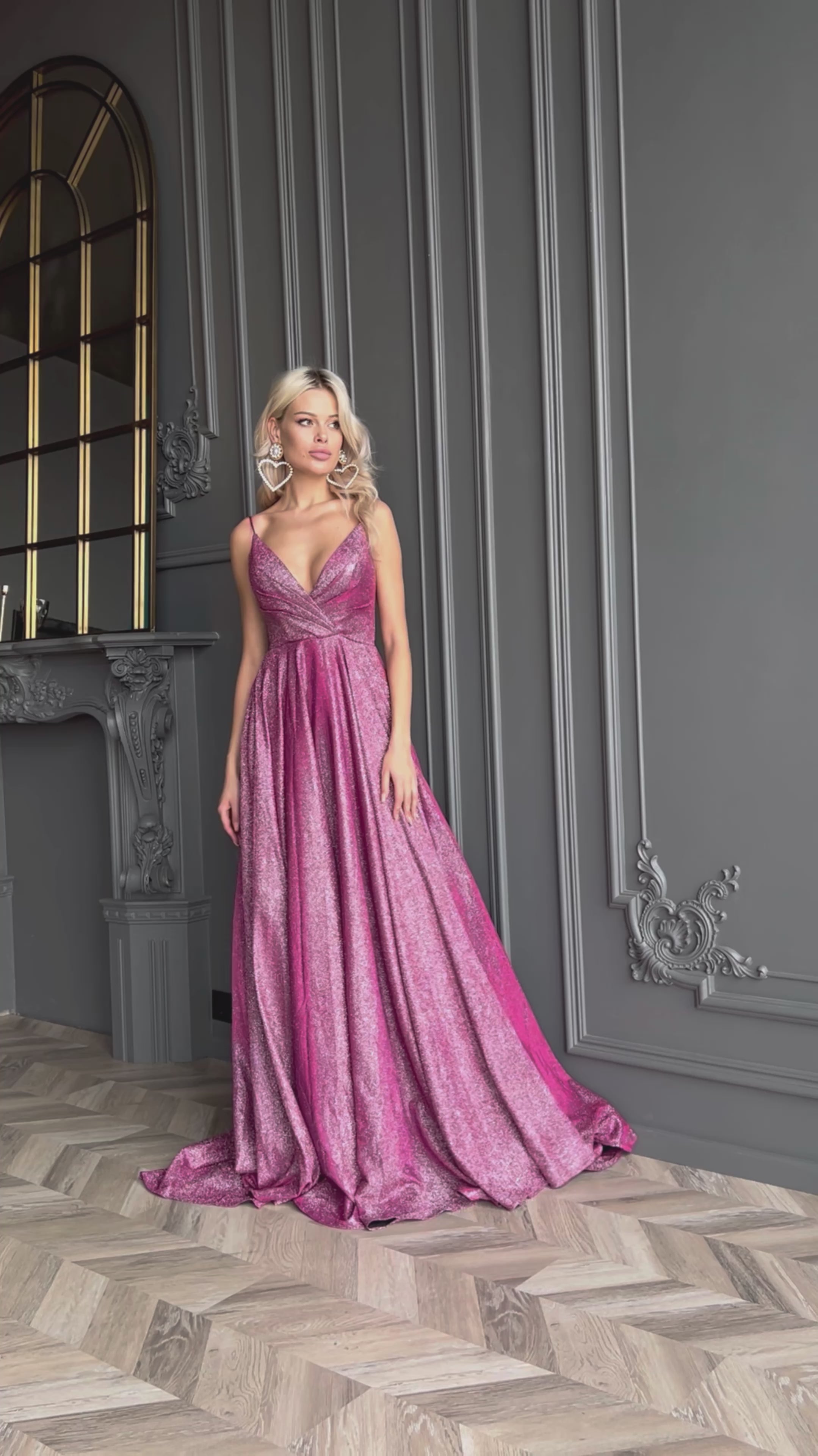 Tina Holly | TW079 Shiny Polyester Spaghetti Strap Full Length Dress (Made-To-Order)