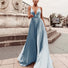 HDD Elina Satin Plunging Neckline Laced Back Maxi Dress