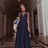 HDD Carina Shiny Satin Plunging Neckline Full Length Dress