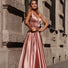 HDD Carina Shiny Satin Plunging Neckline Full Length Dress
