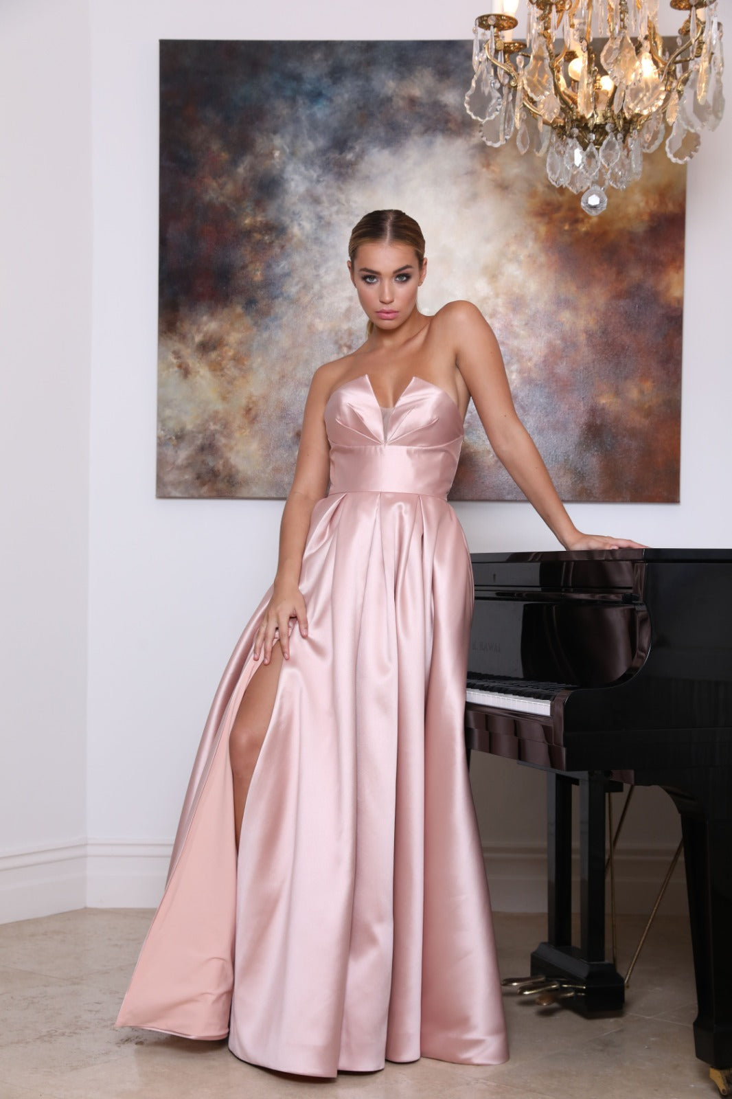 Tina Holly | TA611 Mikado Strapless Side Split Full Length Gown (Made-To-Order)