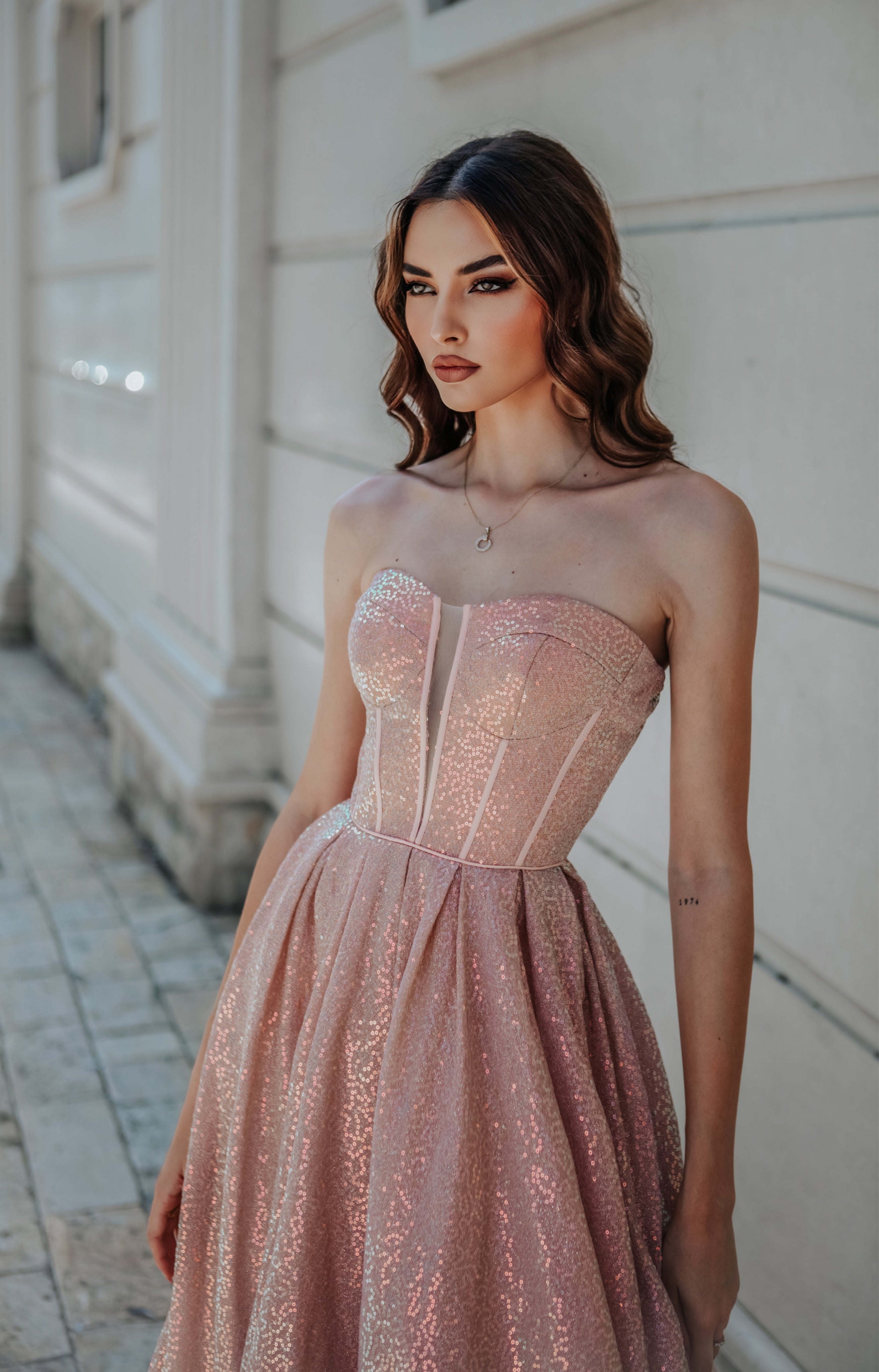 Tina Holly | TK313 Sweetheart Neckline A-Line Full Length Sequin Dress (Made-To-Order)