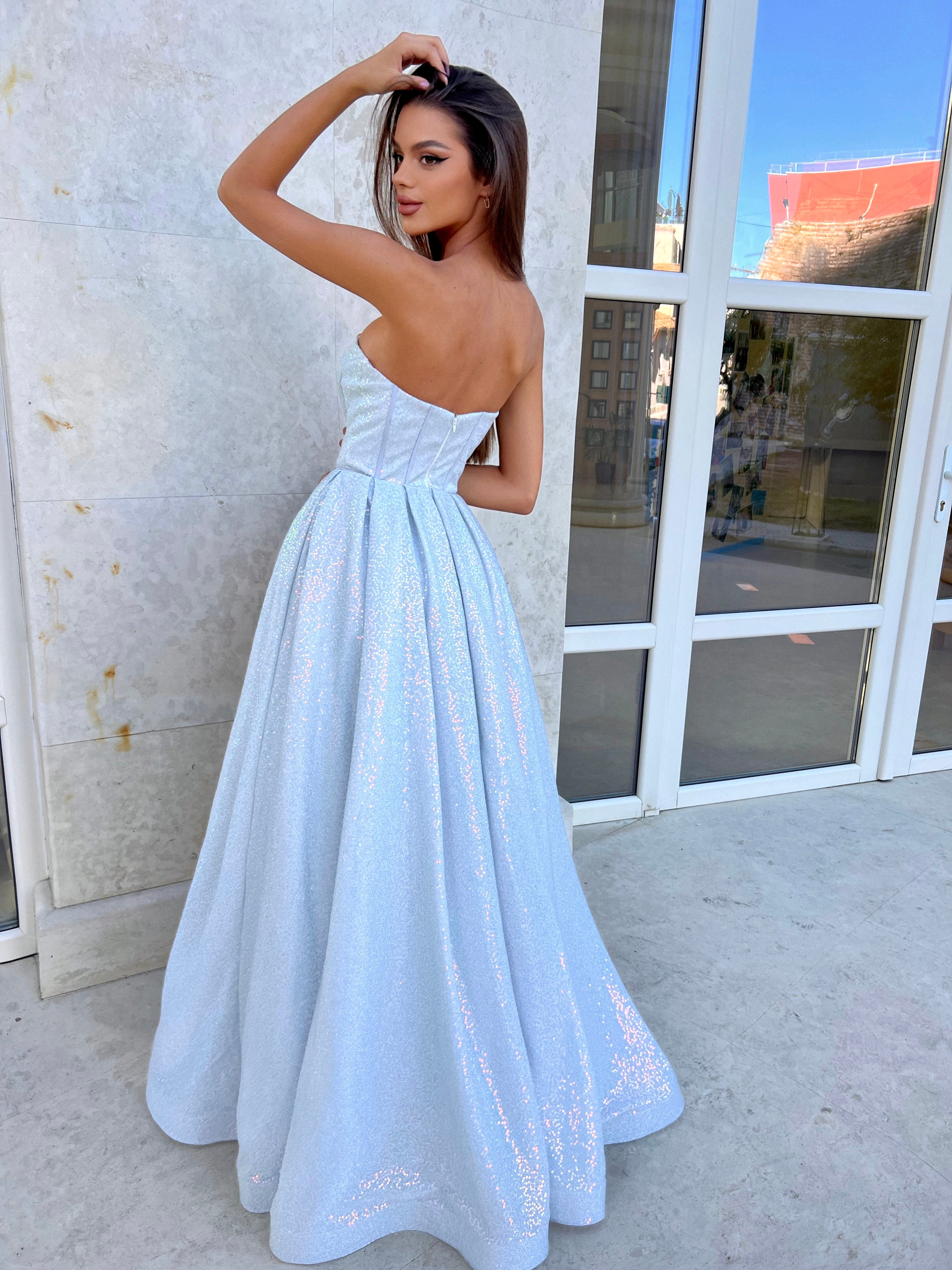 Tina Holly | TK313 Sweetheart Neckline A-Line Full Length Sequin Dress (Made-To-Order)