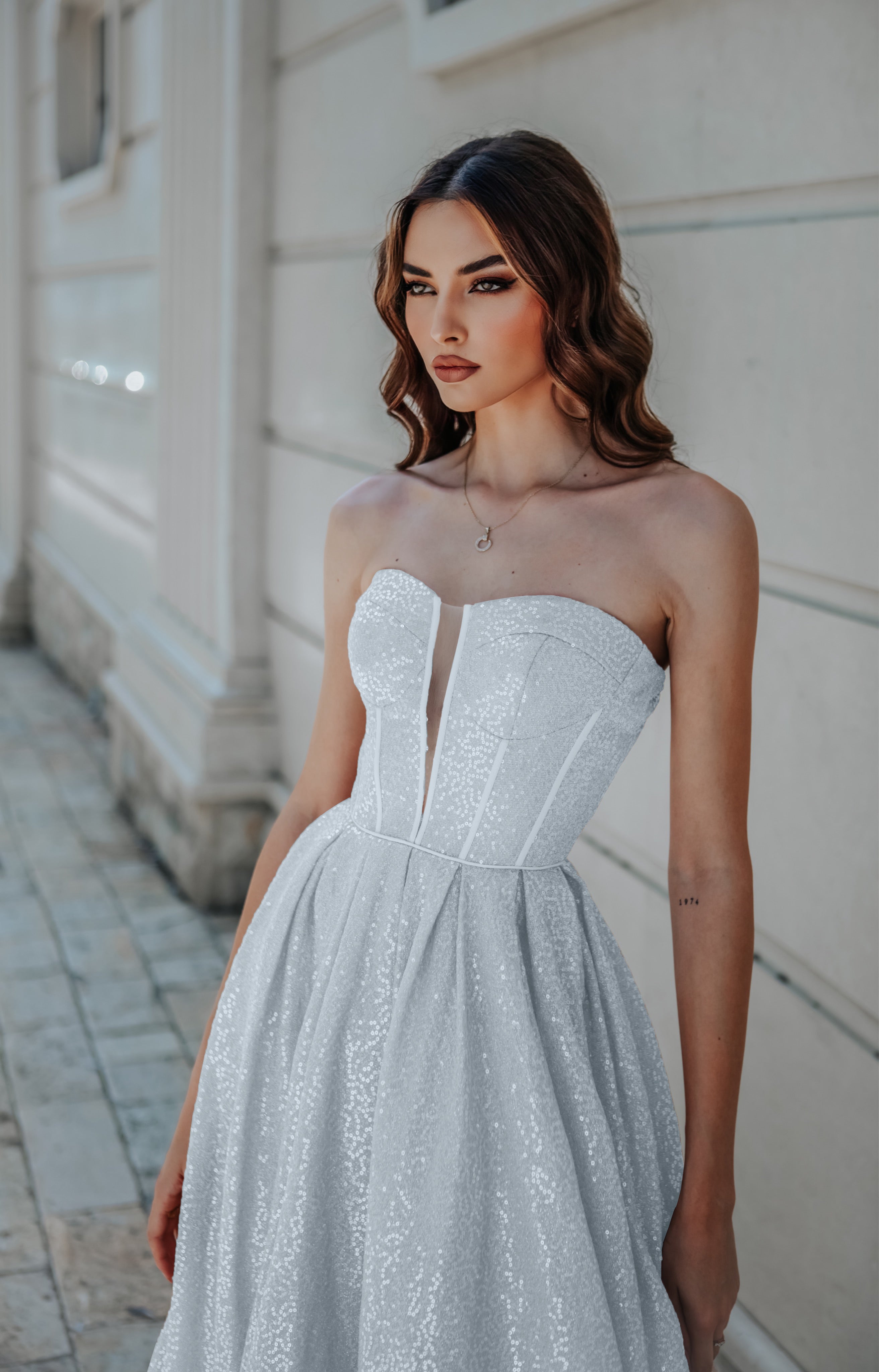 Tina Holly | TK313 Sweetheart Neckline A-Line Full Length Sequin Dress (Made-To-Order)