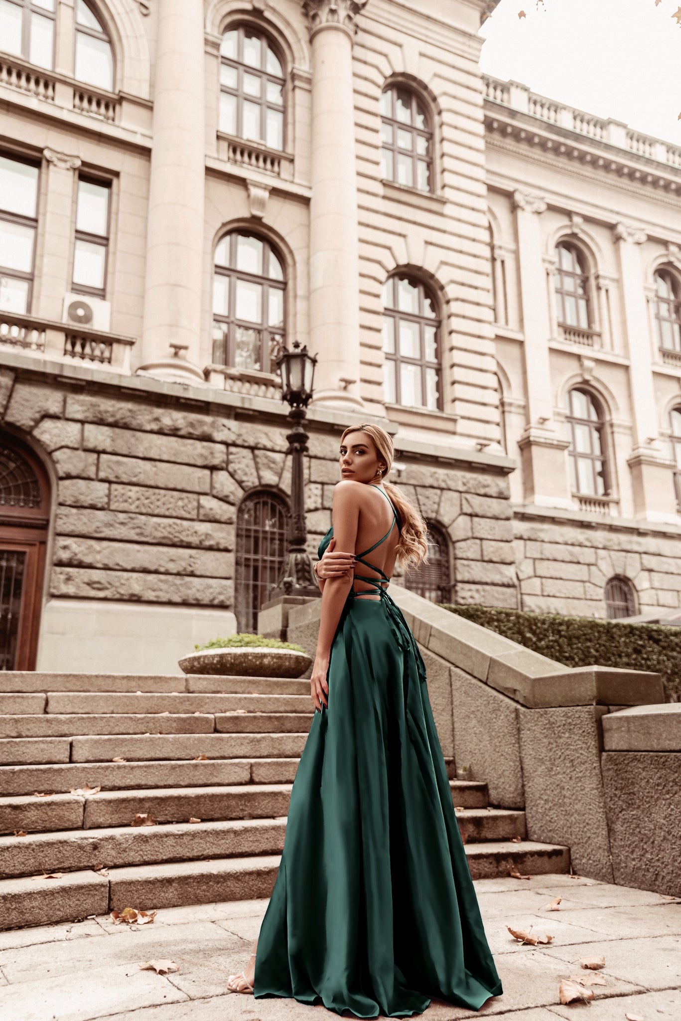 Tina Holly | TW004 Lace Backed Apron Neckline Full Length Dress (Made-To-Order)