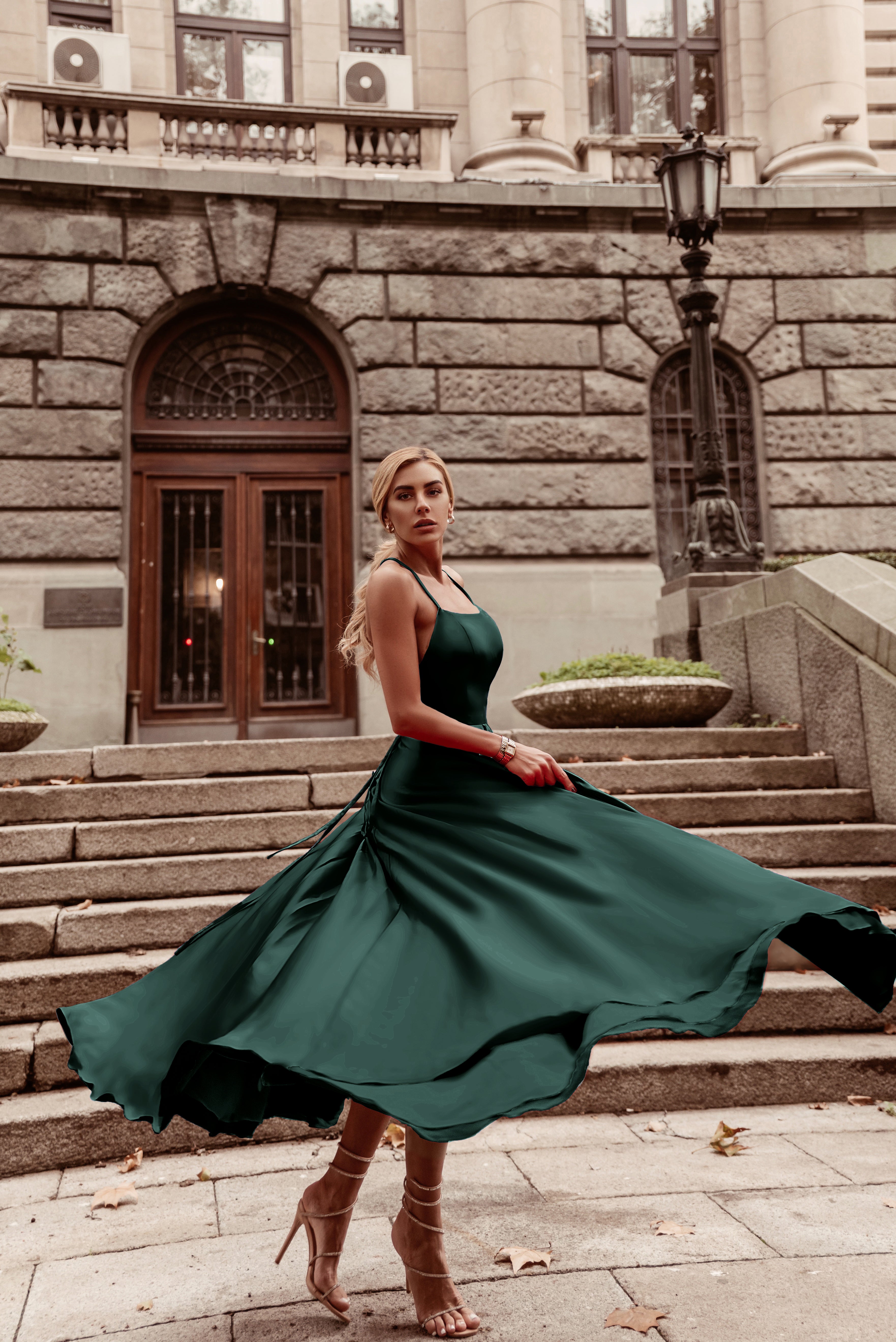 Tina Holly | TW004 Lace Backed Apron Neckline Full Length Dress (Made-To-Order)