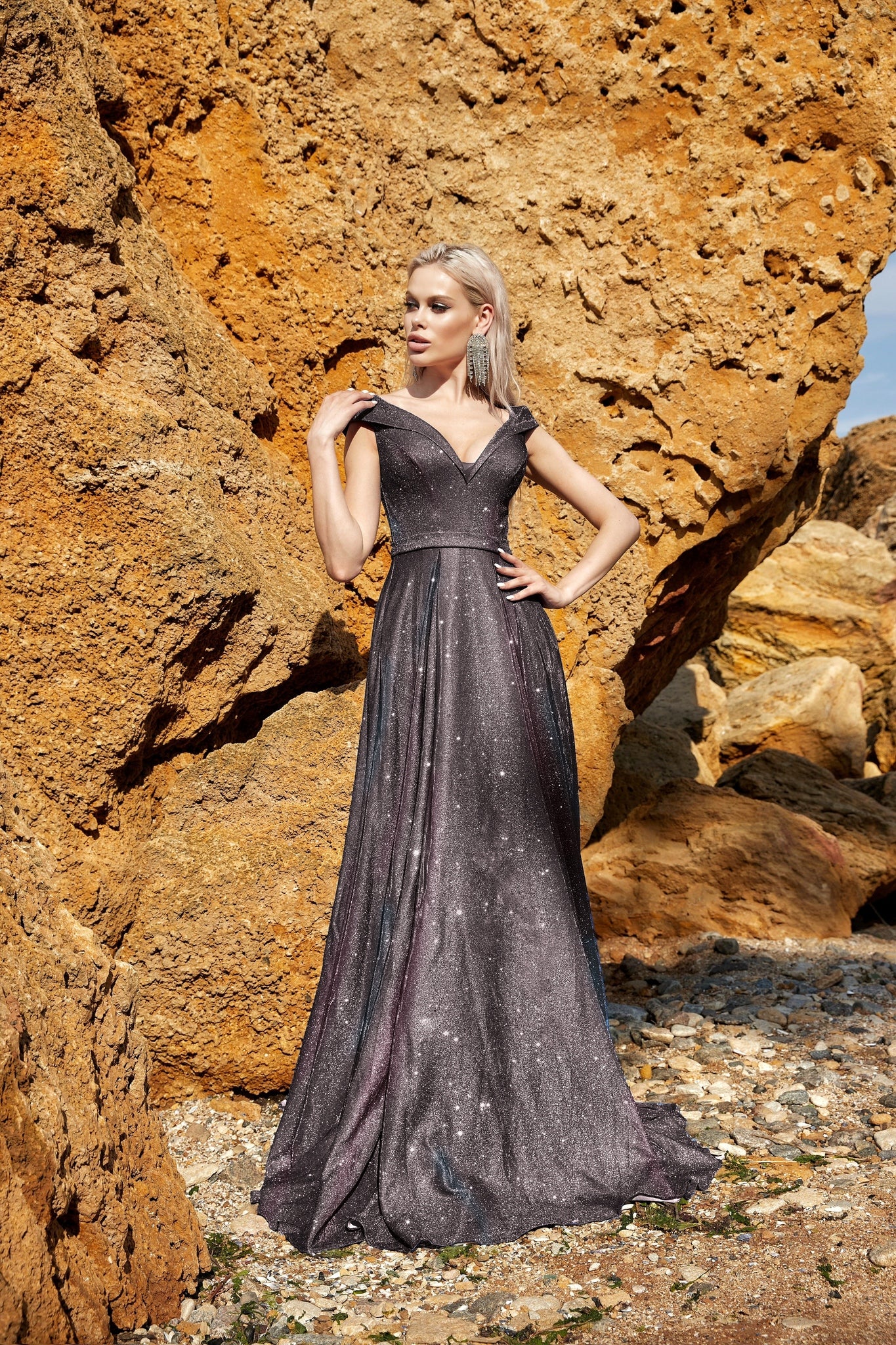 Tina Holly | TW028 V Neckline Full Length Dress with Belt Plum (Made-To-Order)