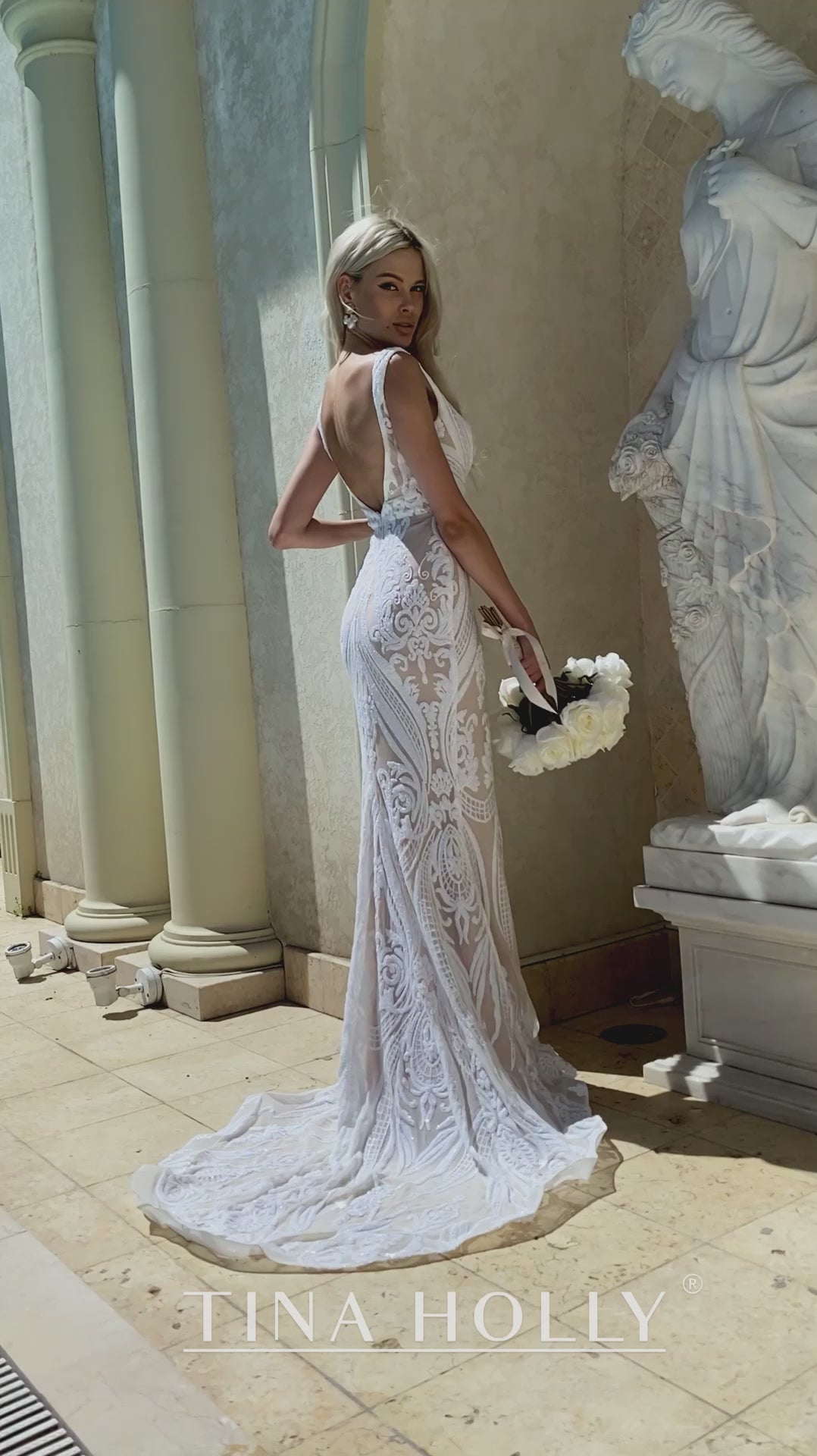 Tina Holly | BA109 Thick Strap with Mermaid Train Sequin Wedding Dress