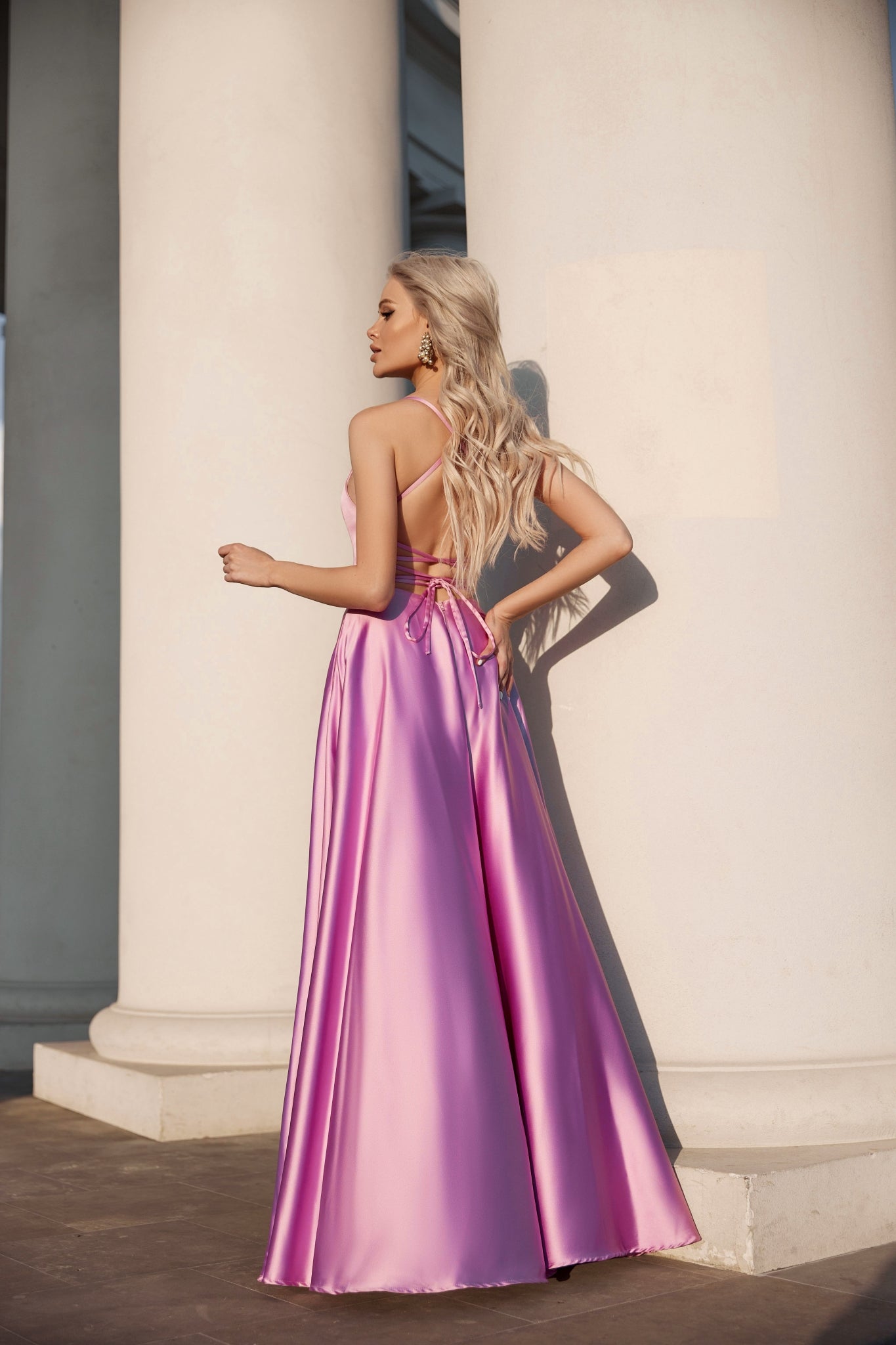 Tina Holly | TW004 Lace Backed Apron Neckline Full Length Dress (Made-To-Order)