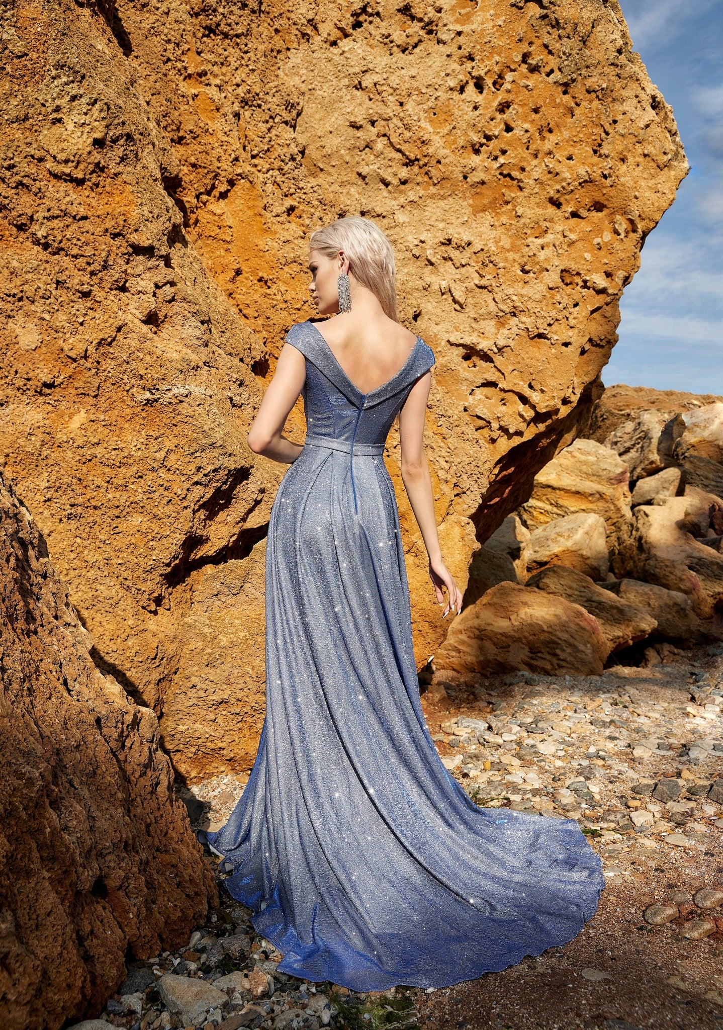 Tina Holly | TW028 V Neckline Full Length Dress with Belt Lilac (Made-To-Order)