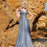 Tina Holly | TW028 V Neckline Full Length Dress with Belt Lilac (Made-To-Order)