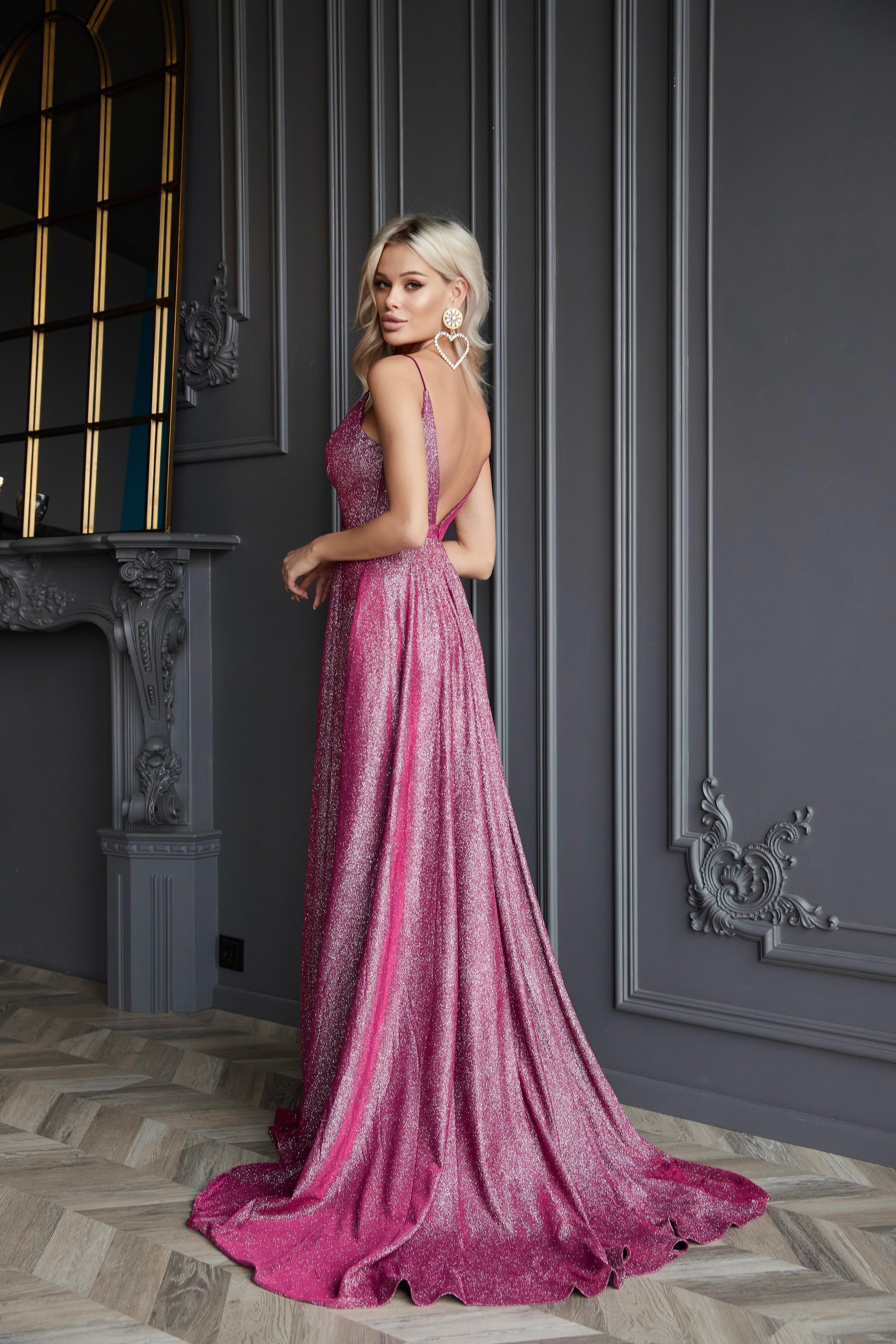 Tina Holly | TW079 Shiny Polyester Spaghetti Strap Full Length Dress (Made-To-Order)