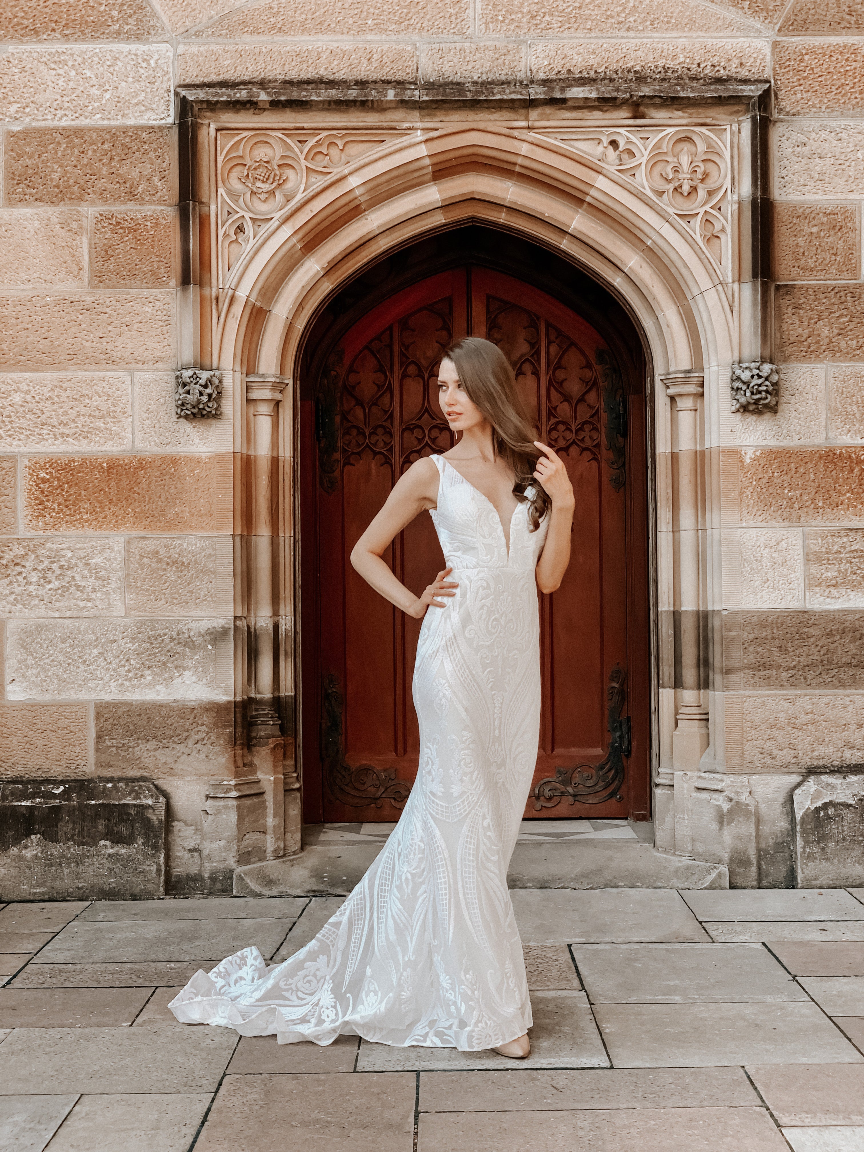 Tina Holly | BA109 Thick Strap with Mermaid Train Sequin Wedding Dress (Made to Order)
