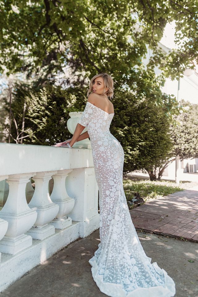 Tina Holly BB009 Sweetheart Sequin Mermaid Gown with 3/4 Off-Shoulder Sleeves