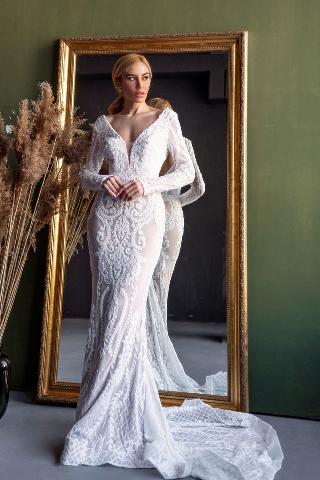Tina Holly BB021 Long Sleeve Sequin Lace Mermaid Wedding Dress (Made to Order)