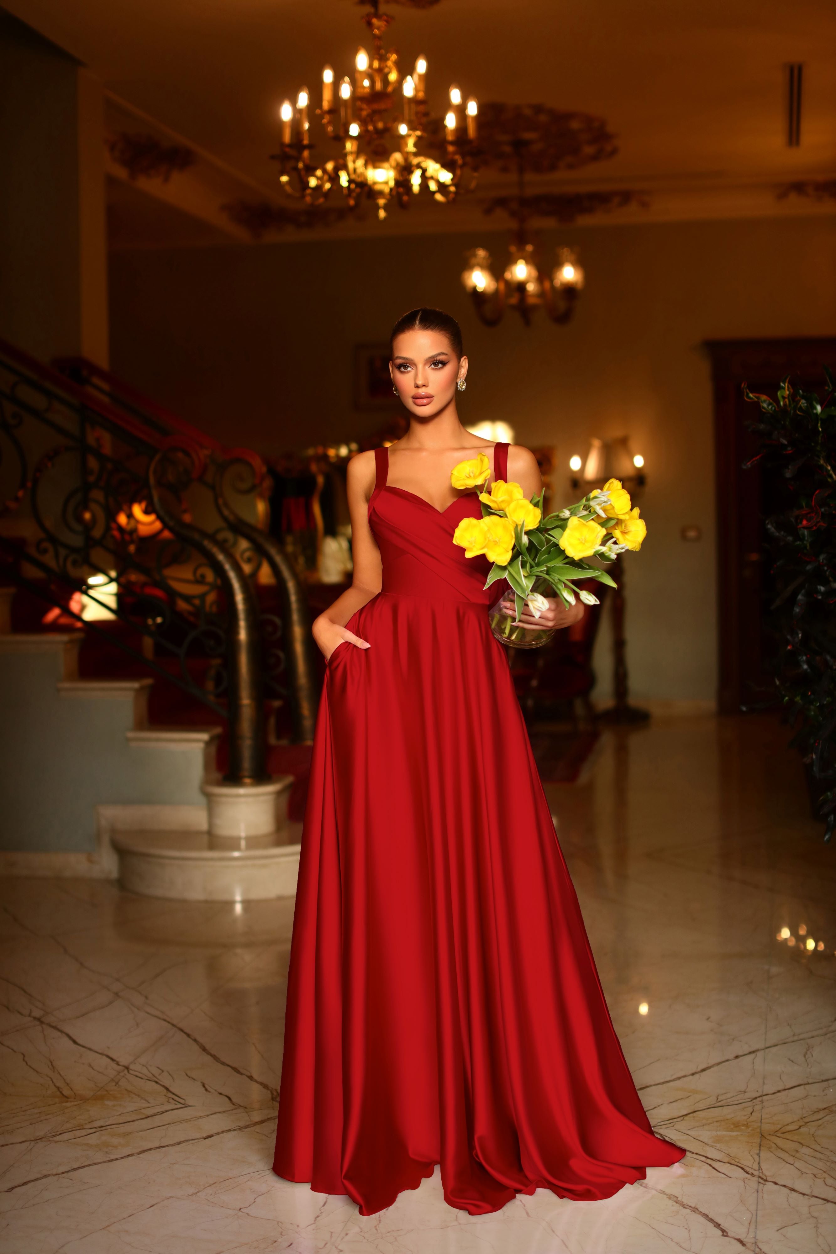 Tina Holly | BB210 Sweetheart Neckline Crossover Bodies A Line Satin Dress (Made-To-Order)