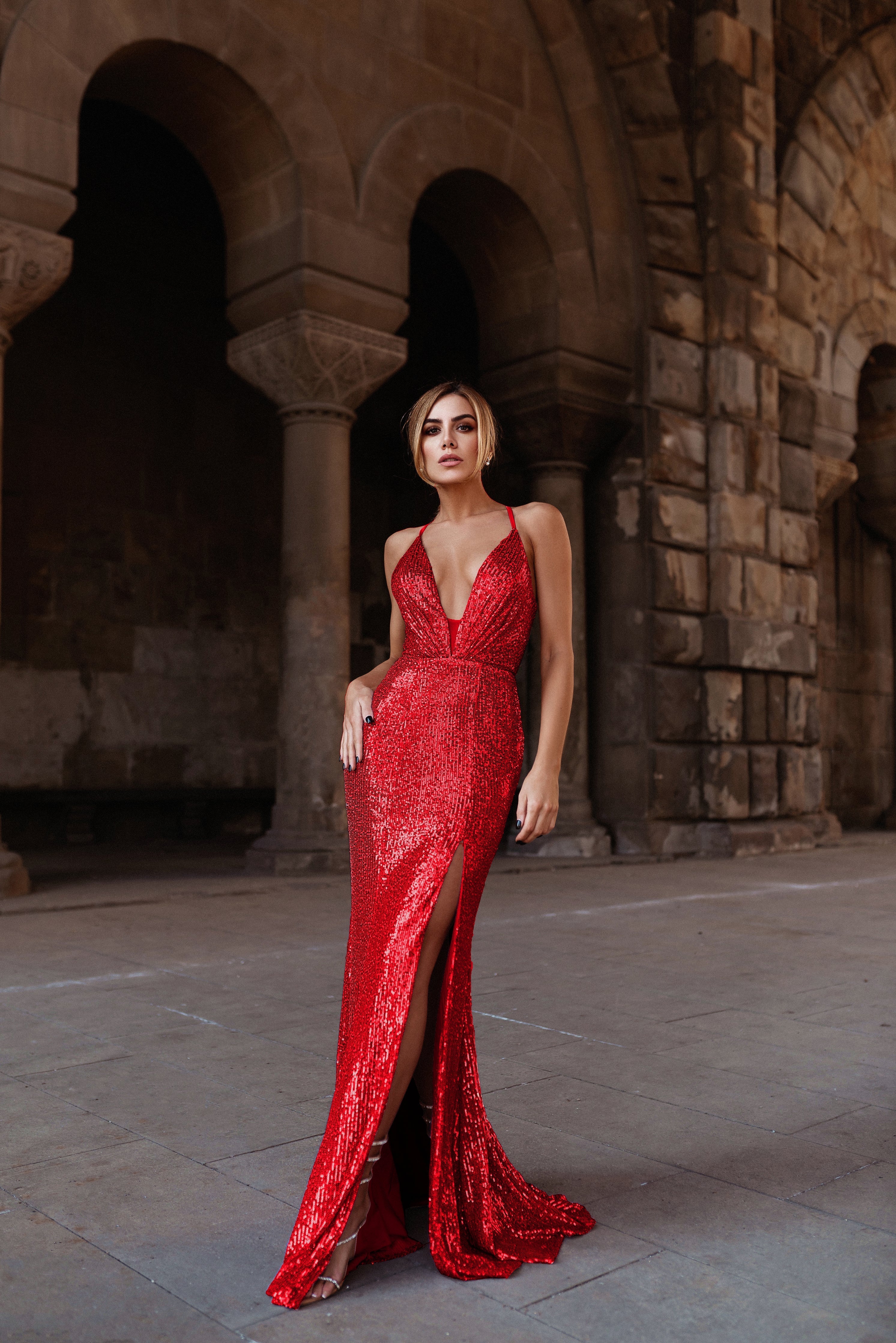 HDD Esme Sequin Laced back Split Sequin Formal Evening Dress (Made-To-Order)